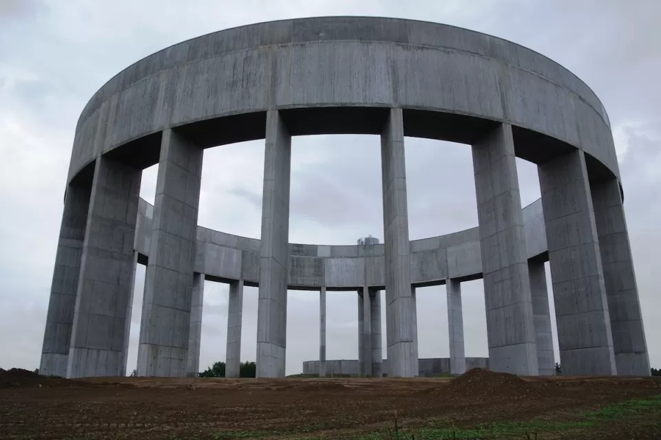Circular concrete water tower in Helsingborg, Sweden.